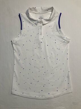 Under Armour White Sleeveless Polo with Blue Micro Square Print (Item No. C18)
